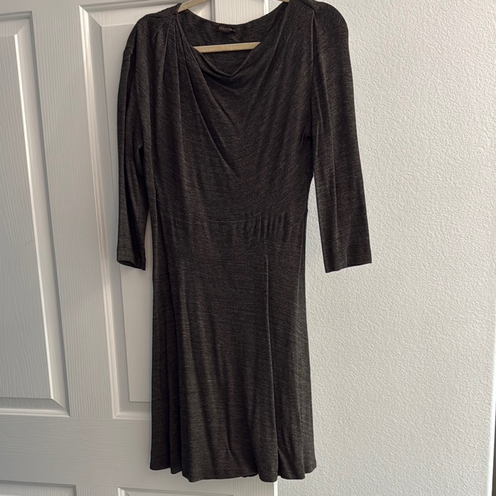 Elegant and Soft Dark Grey Italian Designer Dress